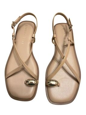 Gianni Bini Nude Gold Hardware Toe Loop Strappy Flat Sandals 8.5 NWOB